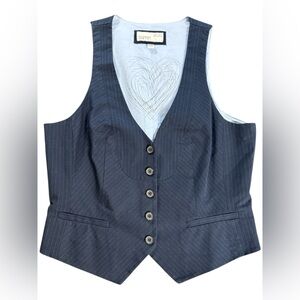 ESPRIT Y2K Navy Pinstripe Tailored Vest Button Front Size US 8